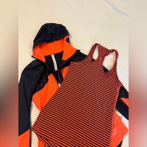 lululemon navy and orange hooded windbreaker with matching tank